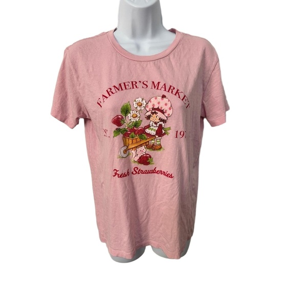 Strawberry Shortcake Pink Graphic T-shirt Farmers Market Print Womens Small - Picture 2 of 7